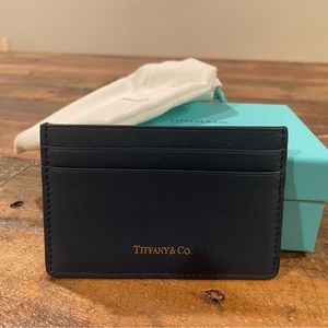 New in Box Tiffany & Co navy blue leather card case